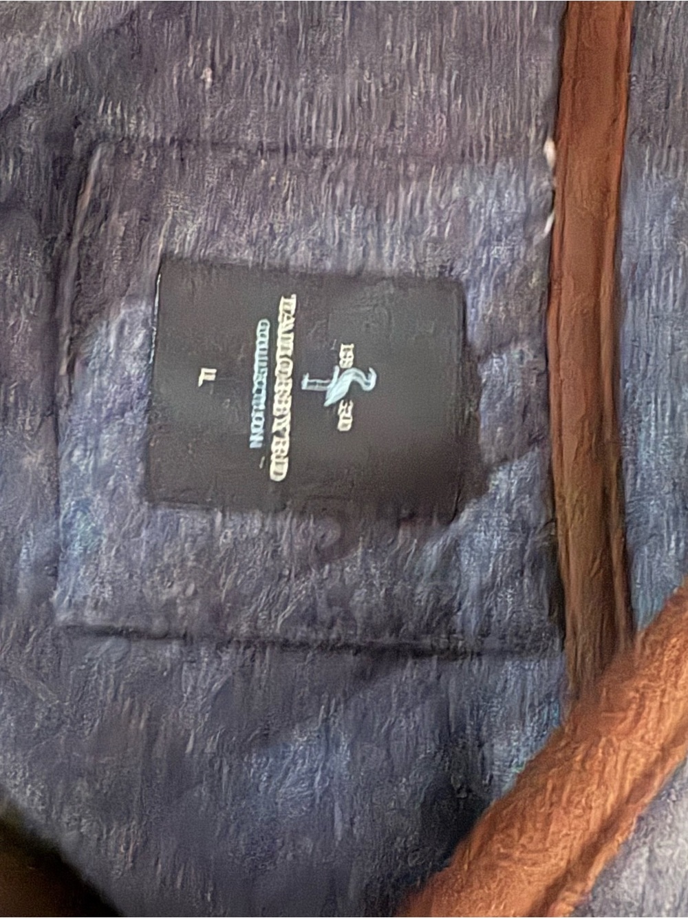 Blue Men's quilted 1/4 zip with Brown edge